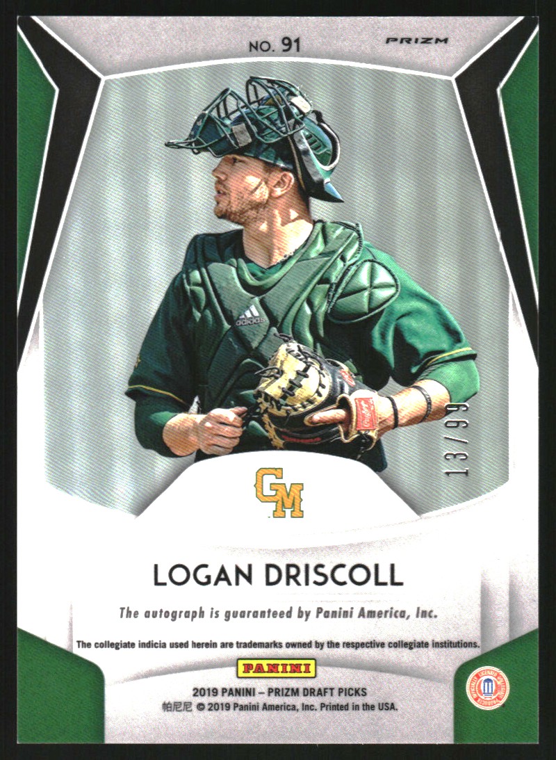 2019 Panini Prizm Draft Picks Autographs Prizms Red White and Blue #91 Logan Driscoll/99