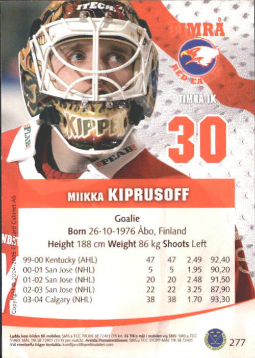 2004-05 Swedish Elitset #277 Miikka Kiprusoff back image