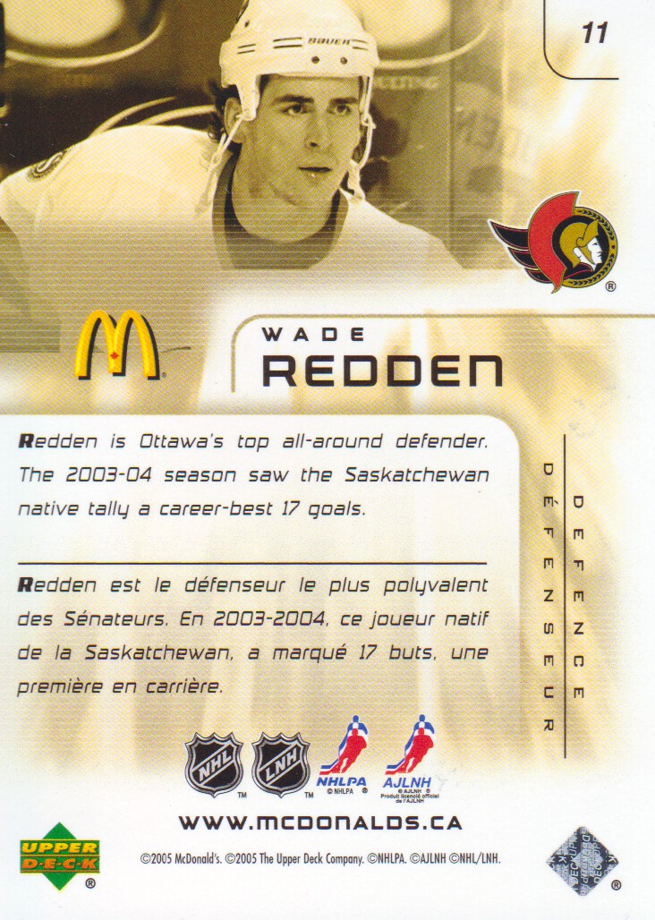2005-06 McDonald's Upper Deck #11 Wade Redden back image