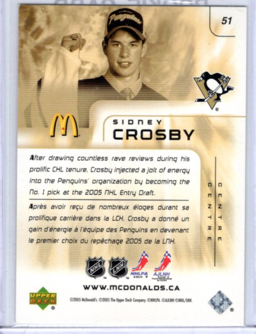 2005-06 McDonald's Upper Deck #51 Sidney Crosby back image