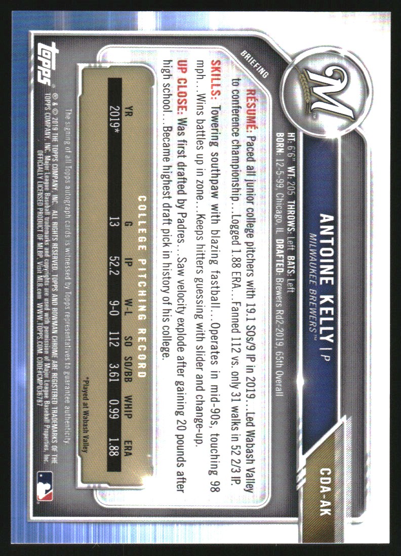 2019 Bowman Chrome Draft Autographs Green Refractors #CDAAK Antoine Kelly