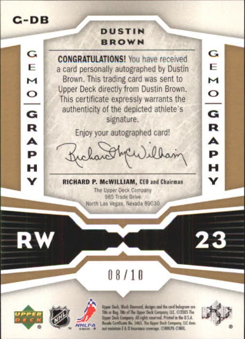 2005-06 Black Diamond Gemography Gold #GDB Dustin Brown back image