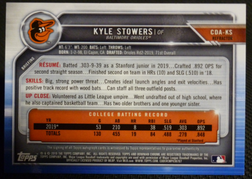 2023 Bowman Kyle Stowers #56 RC Baltimore Orioles Baseball Card