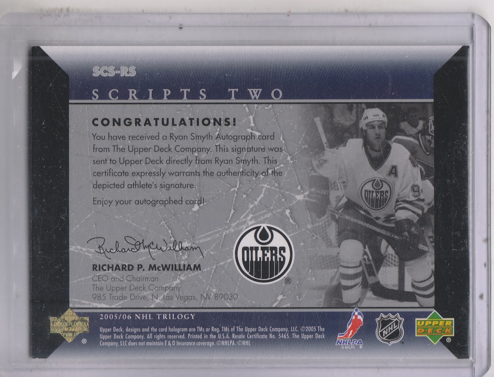 2005-06 Upper Deck Trilogy Scripts #SCSRS Ryan Smyth back image