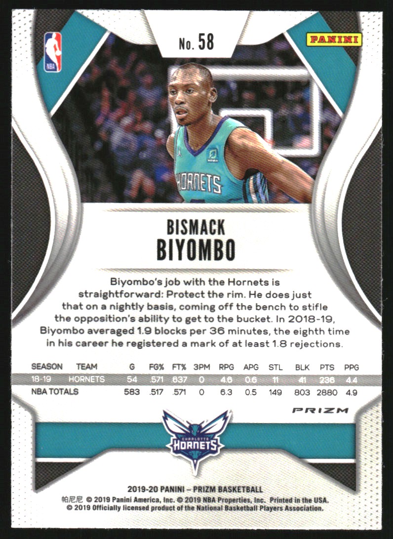 2019-20 Panini Prizm Prizms Choice Tiger Stripe #58 Bismack Biyombo