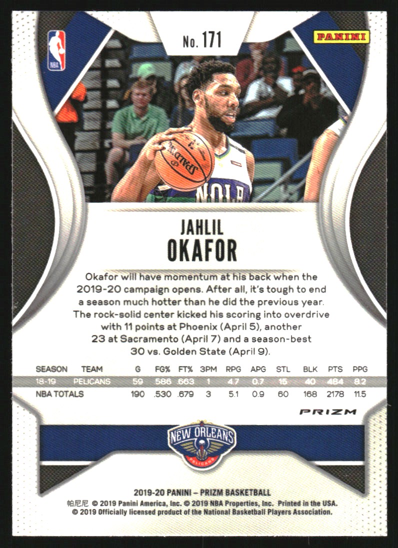 2019-20 Panini Prizm Prizms Choice Tiger Stripe #171 Jahlil Okafor