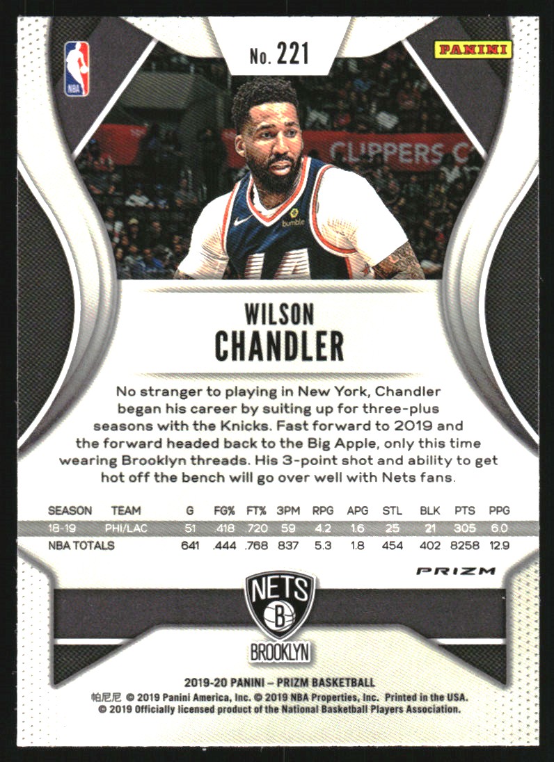 2019-20 Panini Prizm Prizms Choice Tiger Stripe #221 Wilson Chandler