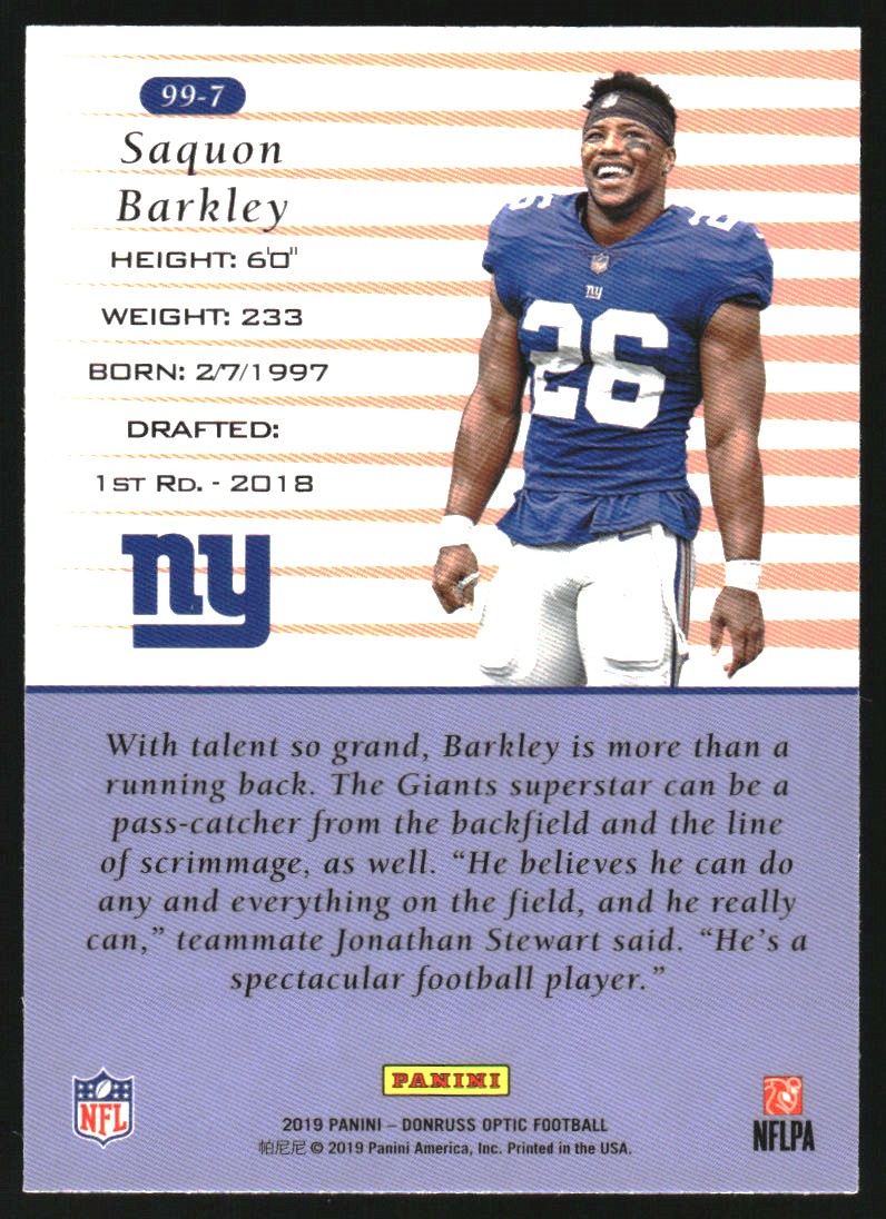 2019 Donruss Optic '99 Tribute #7 Saquon Barkley