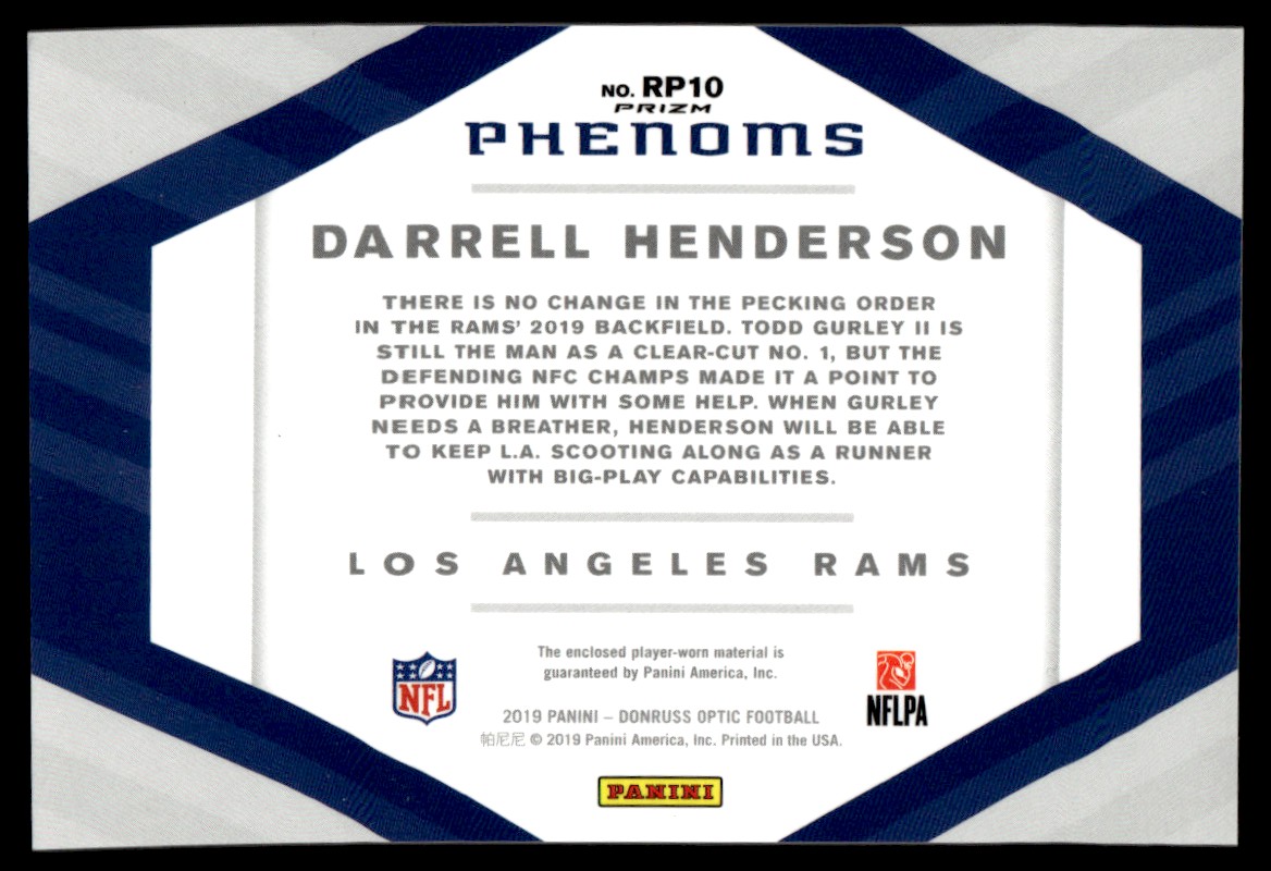 2019 Donruss Optic Rookie Phenoms Jerseys Horizontal #RP10 Darrell Henderson