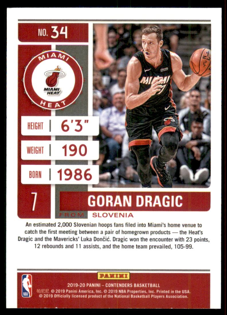 2019-20 Panini Contenders Conference Finals Ticket #34 Goran Dragic back image
