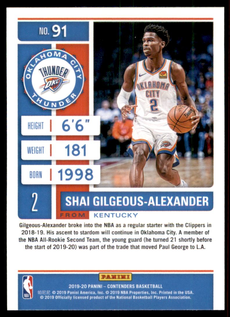 2019-20 Panini Contenders Game Ticket Green #91 Shai Gilgeous-Alexander