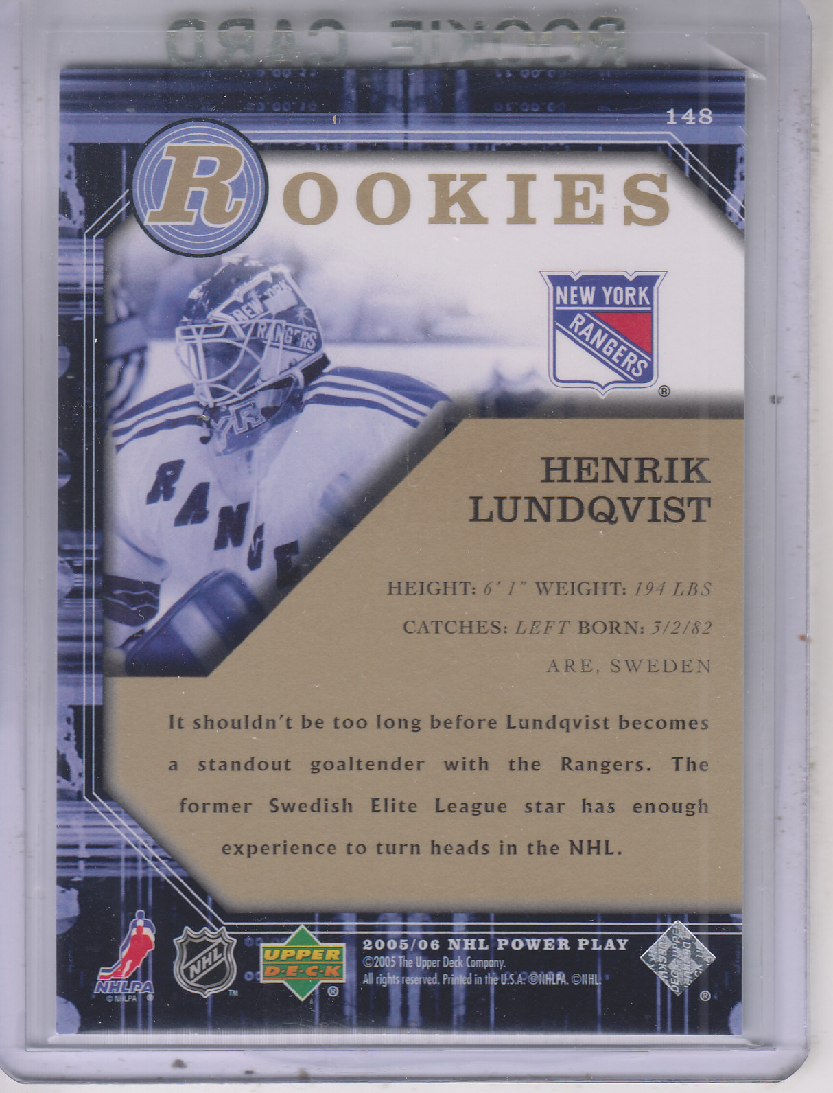2005-06 Upper Deck Power Play #148 Henrik Lundqvist RC back image