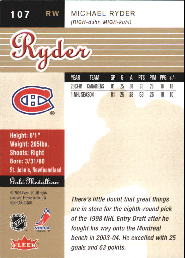 2005-06 Ultra Gold #107 Michael Ryder back image