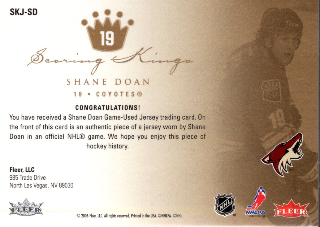 2005-06 Ultra Scoring Kings Jerseys #SKJSD Shane Doan back image