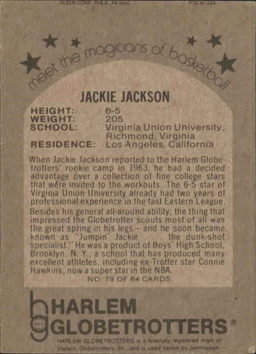 1971-72 Globetrotters 84 #79 Jackie Jackson  GOOD G26022 back image