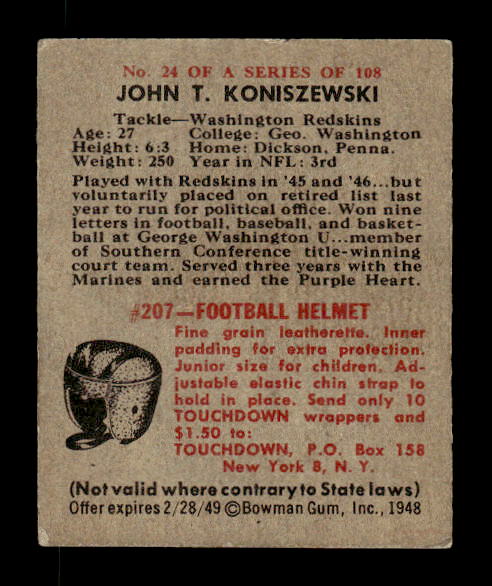 1948 Bowman #24 John Koniszewski SP RC back image