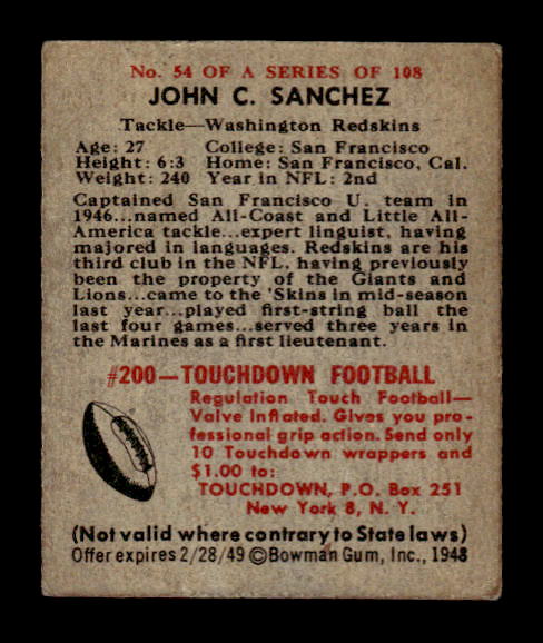 1948 Bowman #54 John Sanchez SP RC