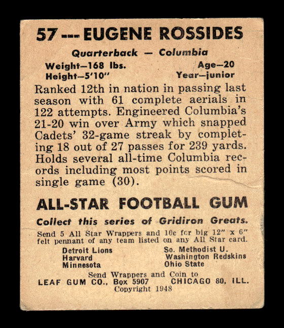 1948 Leaf #57 Gene Rossides RC back image