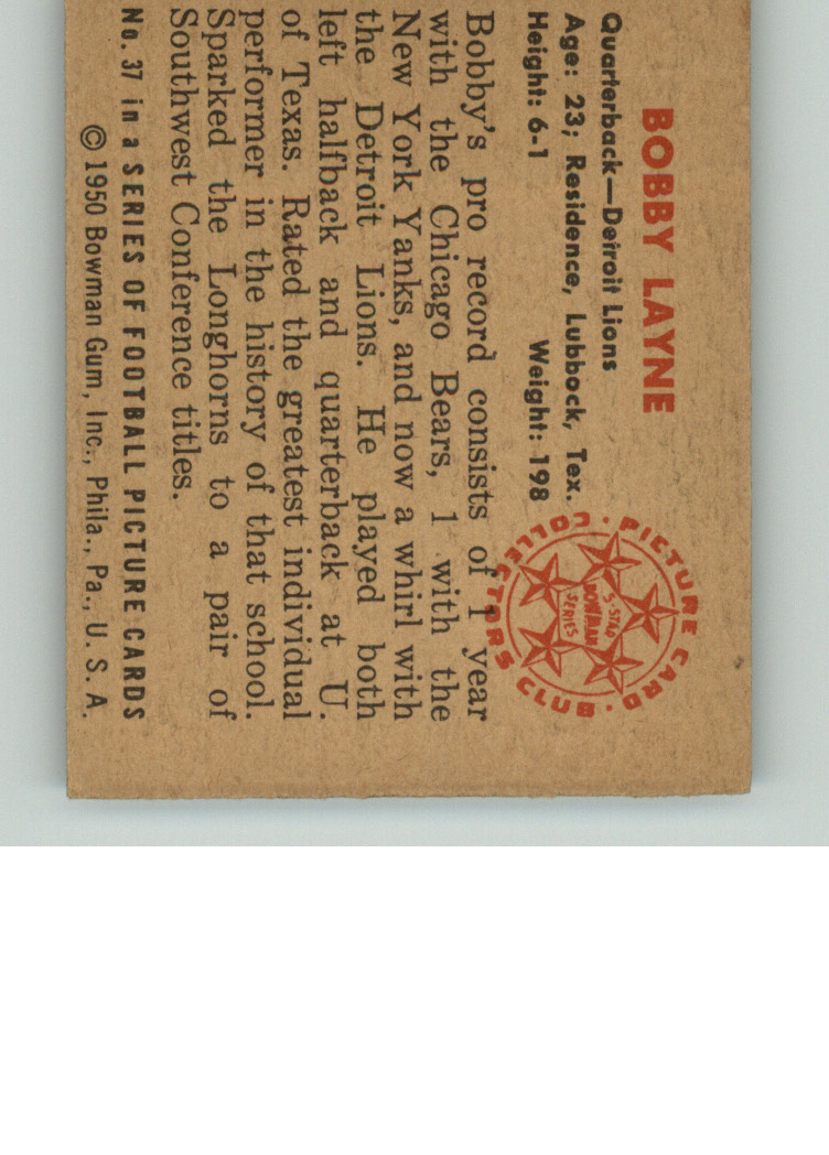 1950 Bowman #37 Bobby Layne back image