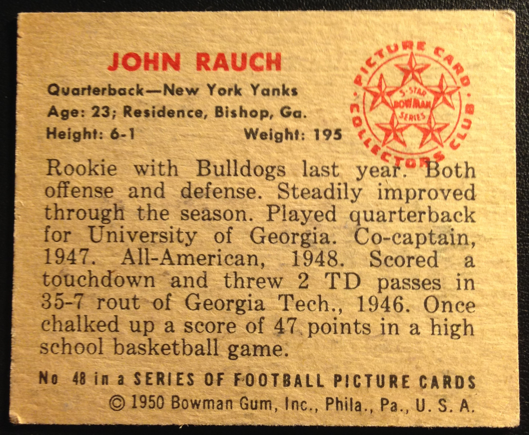 1950 Bowman #48 John Rauch back image