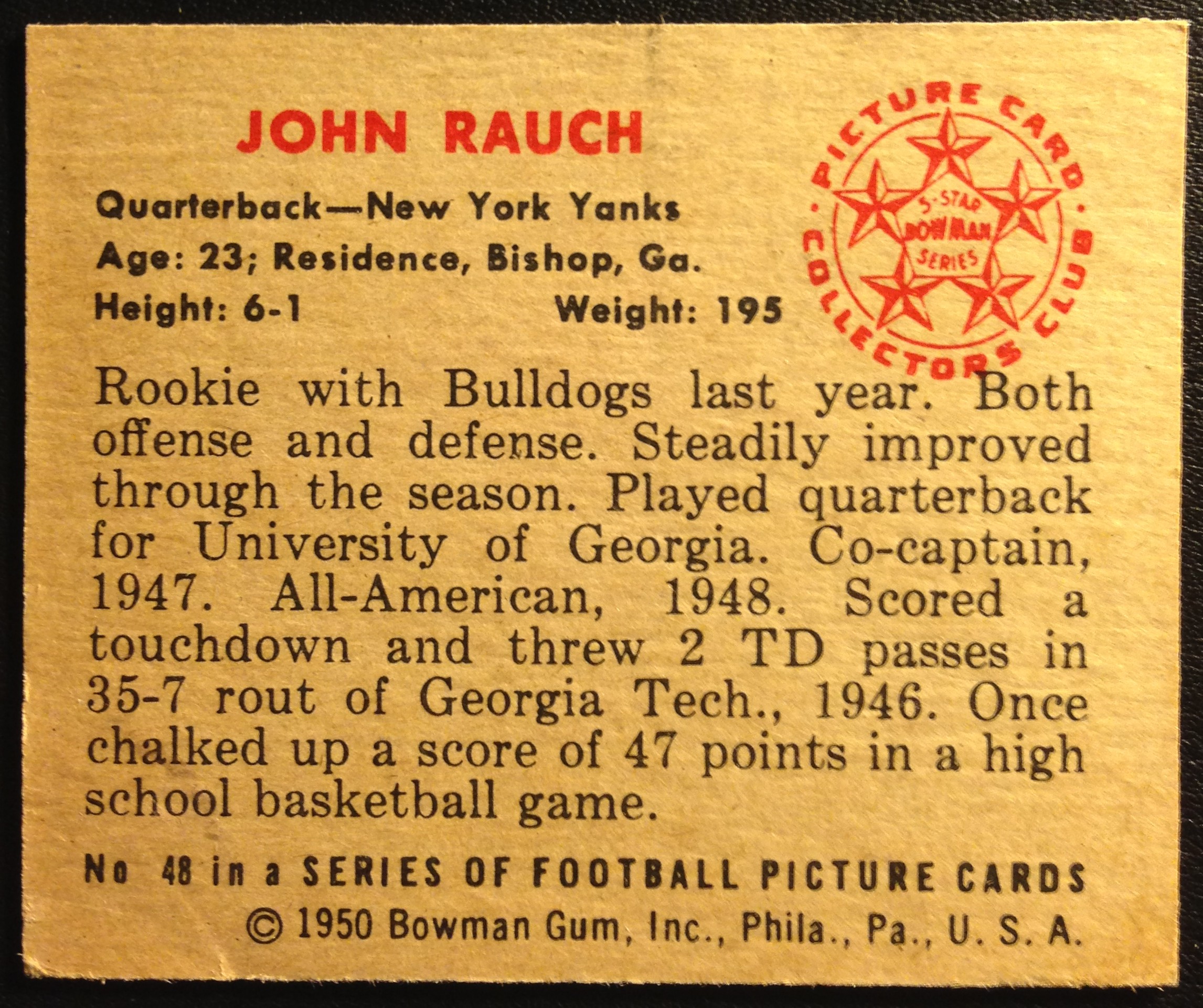 1950 Bowman #48 John Rauch back image