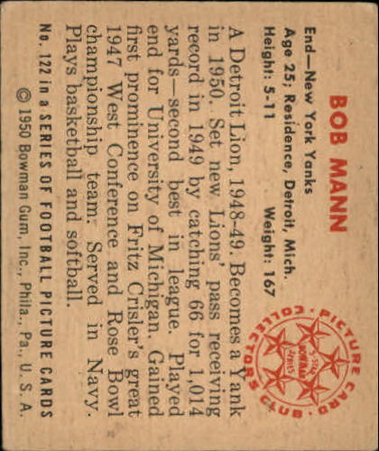 1950 Bowman #122 Bob Mann back image