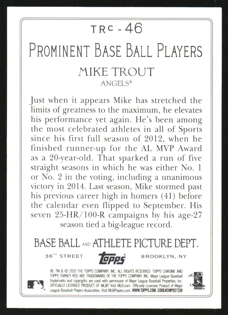 2020 Topps Turkey Red '20 Chrome #TRC46 Mike Trout