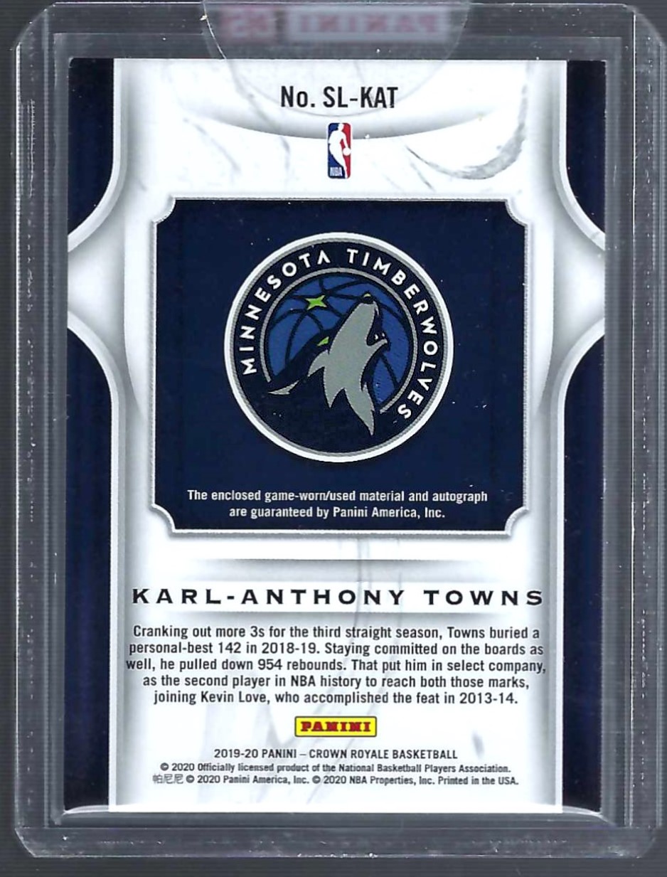2019-20 Crown Royale Autograph Relic Silhouettes Prime #5 Karl-Anthony Towns/10 back image
