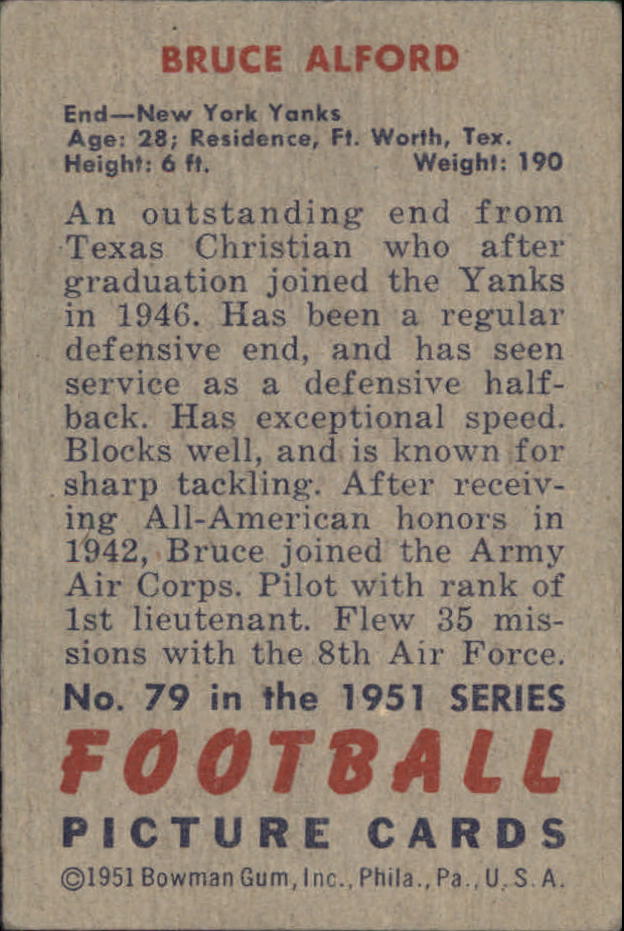 1951 Bowman #79 Bruce Alford RC back image