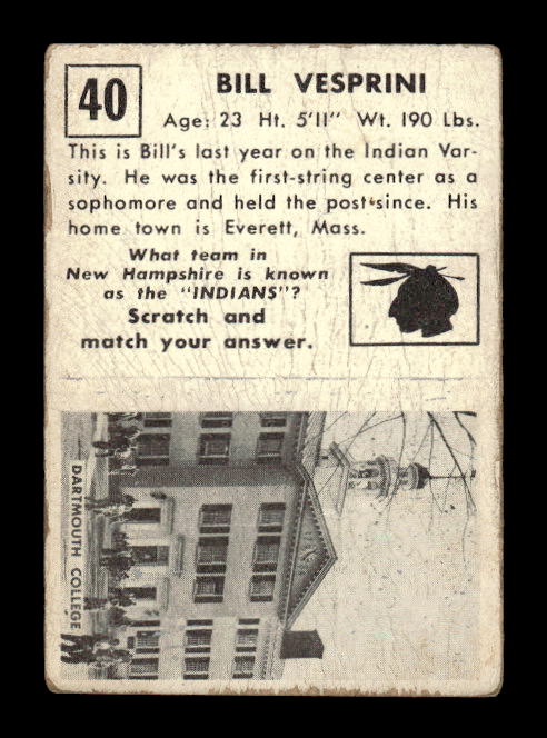1951 Topps Magic #40 Bill Vesprini RC back image