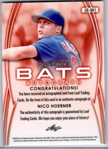 2019 Leaf Ultimate Draft Ultimate Bats #UBNH1 Nico Hoerner back image