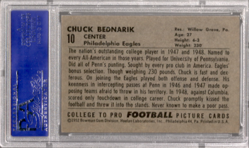 1952 Bowman Large #10 Chuck Bednarik SP back image