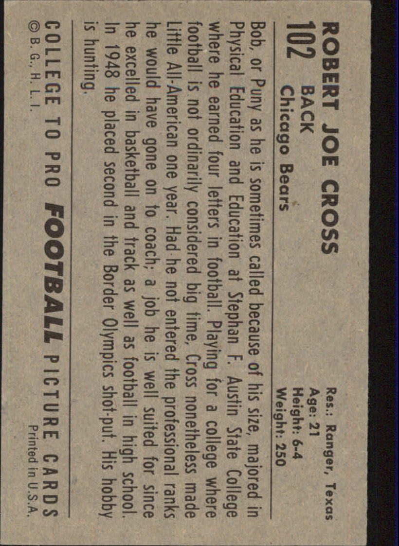 1952 Bowman Large #102 Bobby Cross RC back image