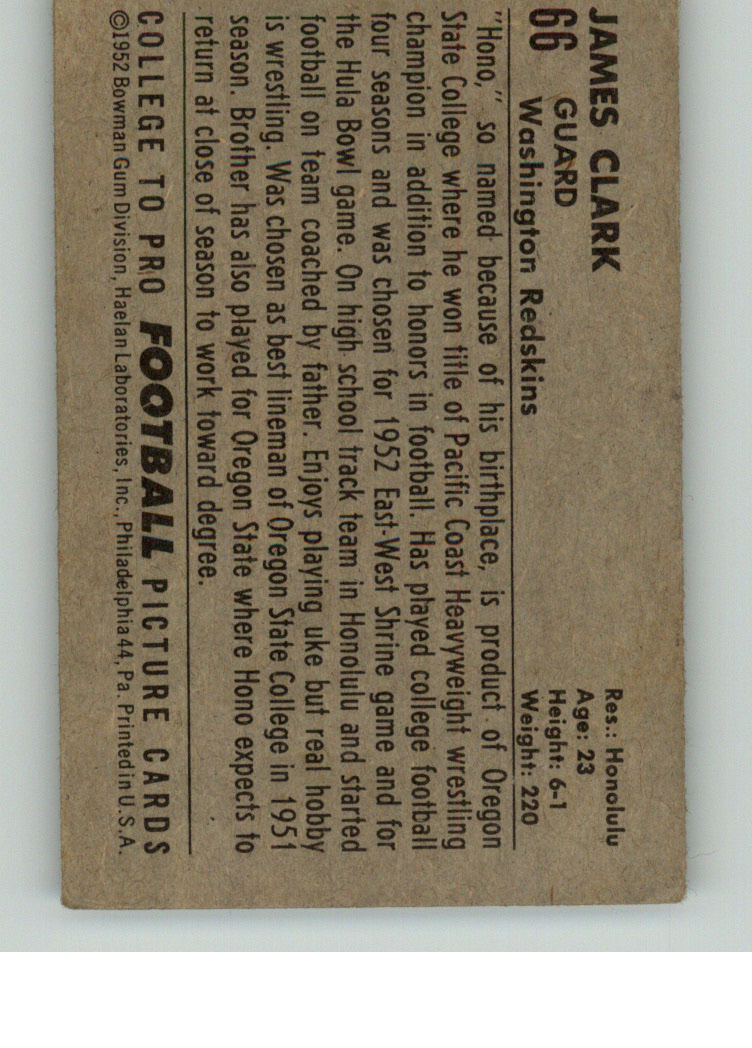 1952 Bowman Small #66 James Clark back image