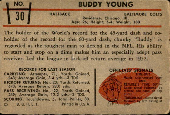 1953 Bowman #30 Buddy Young back image