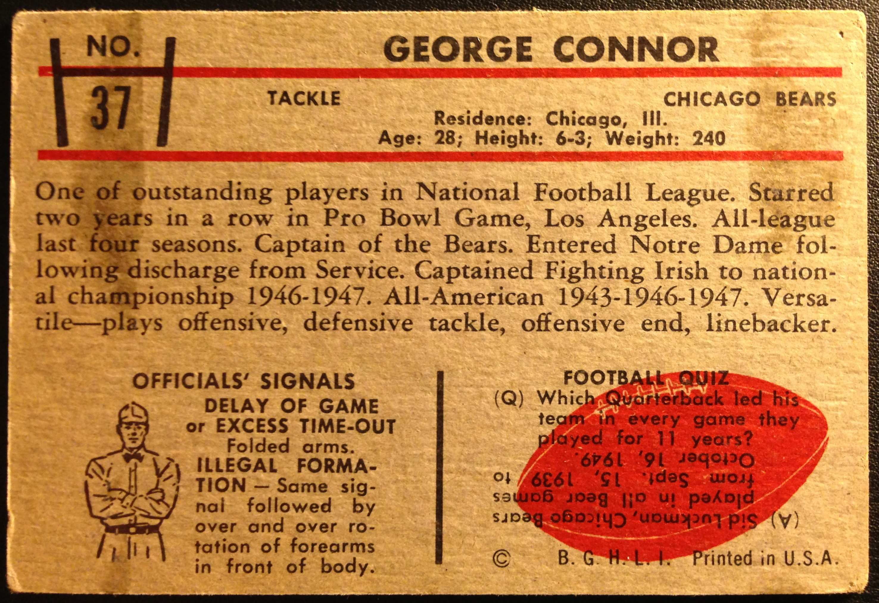 1953 Bowman #37 George Connor back image
