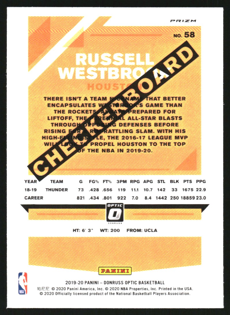 2019-20 Donruss Optic Checkerboard #58 Russell Westbrook