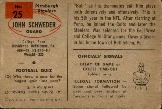 1954 Bowman #25 John Schweder back image