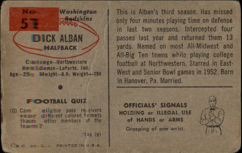 1954 Bowman #51 Dick Alban back image