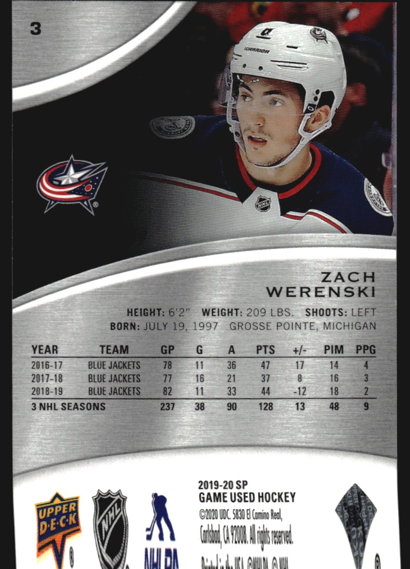 2019-20 SP Game Used Rainbow #3 Zach Werenski/275