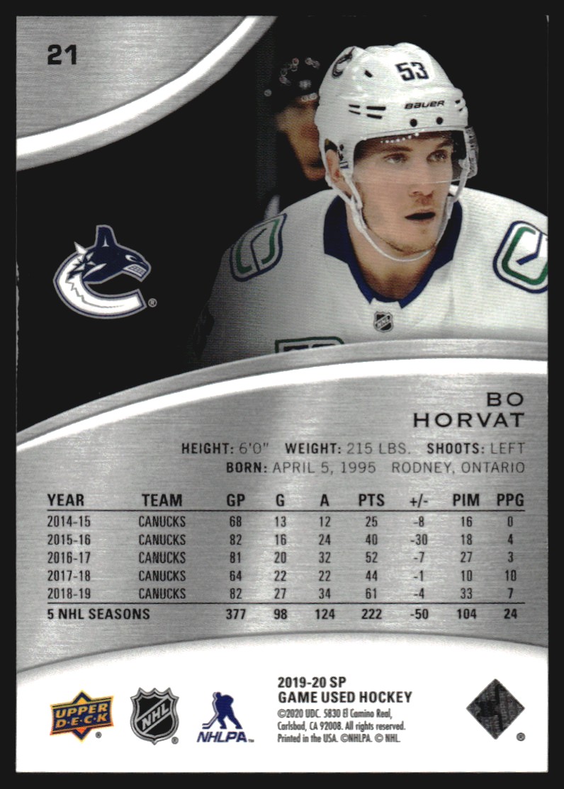 2019-20 SP Game Used Rainbow #21 Bo Horvat/275