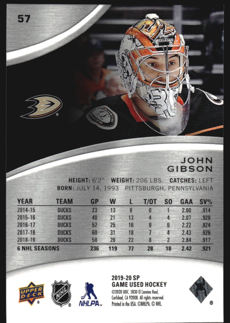 2019-20 SP Game Used Rainbow #57 John Gibson/275