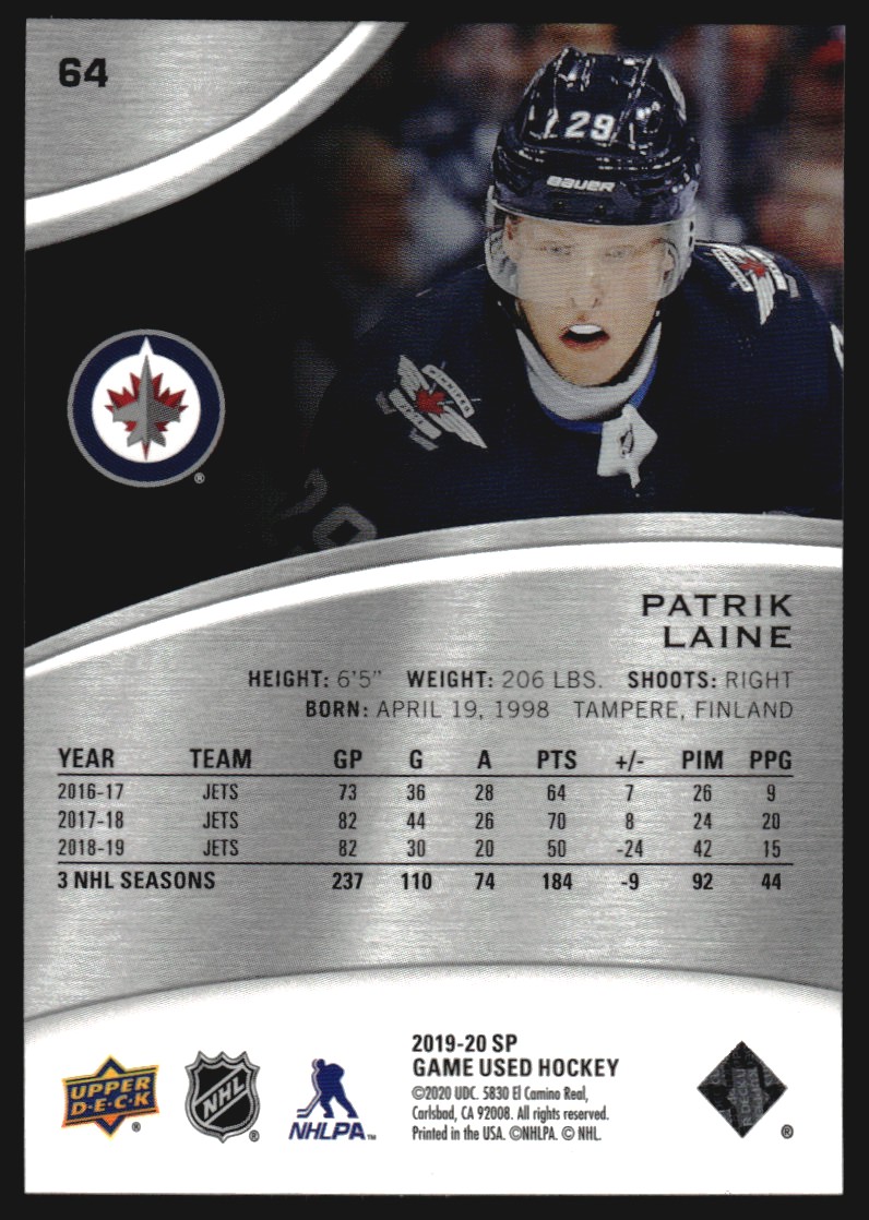 2019-20 SP Game Used Rainbow #64 Patrik Laine/275
