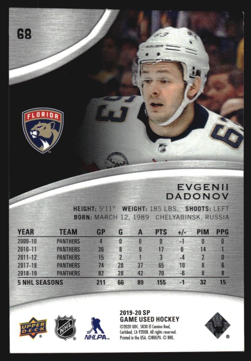 2019-20 SP Game Used Rainbow #68 Evgenii Dadonov/275