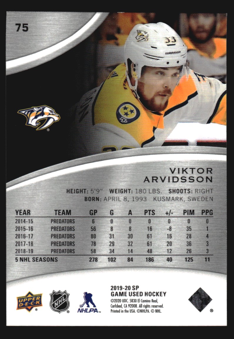 2019-20 SP Game Used Rainbow #75 Viktor Arvidsson/275