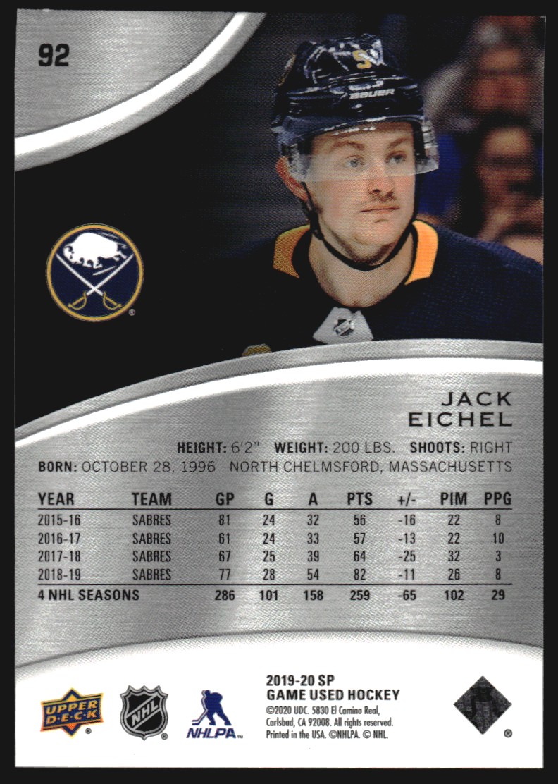 2019-20 SP Game Used Rainbow #92 Jack Eichel/275