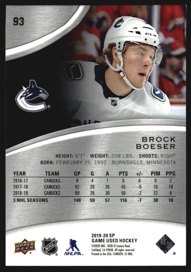 2019-20 SP Game Used Rainbow #93 Brock Boeser/275