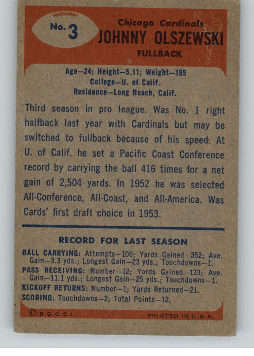 1955 Bowman #3 John Olszewski back image