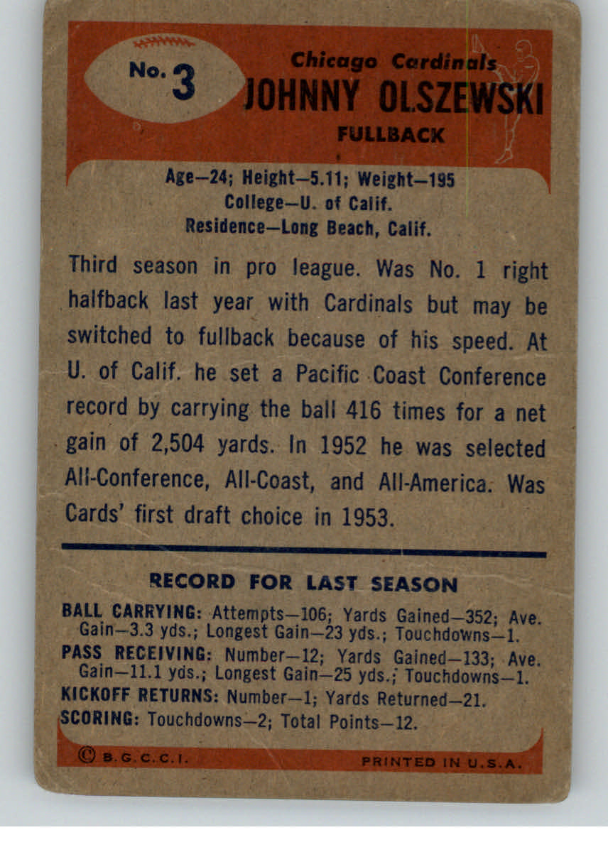 1955 Bowman #3 John Olszewski back image