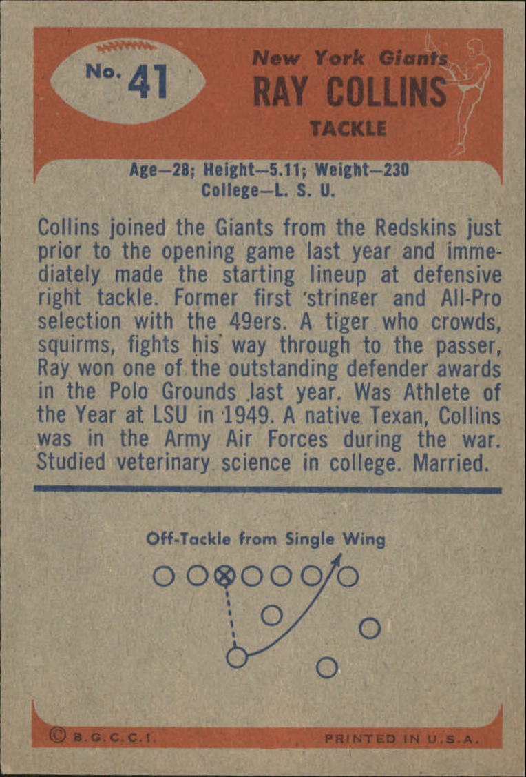 1955 Bowman #41 Ray Collins RC back image